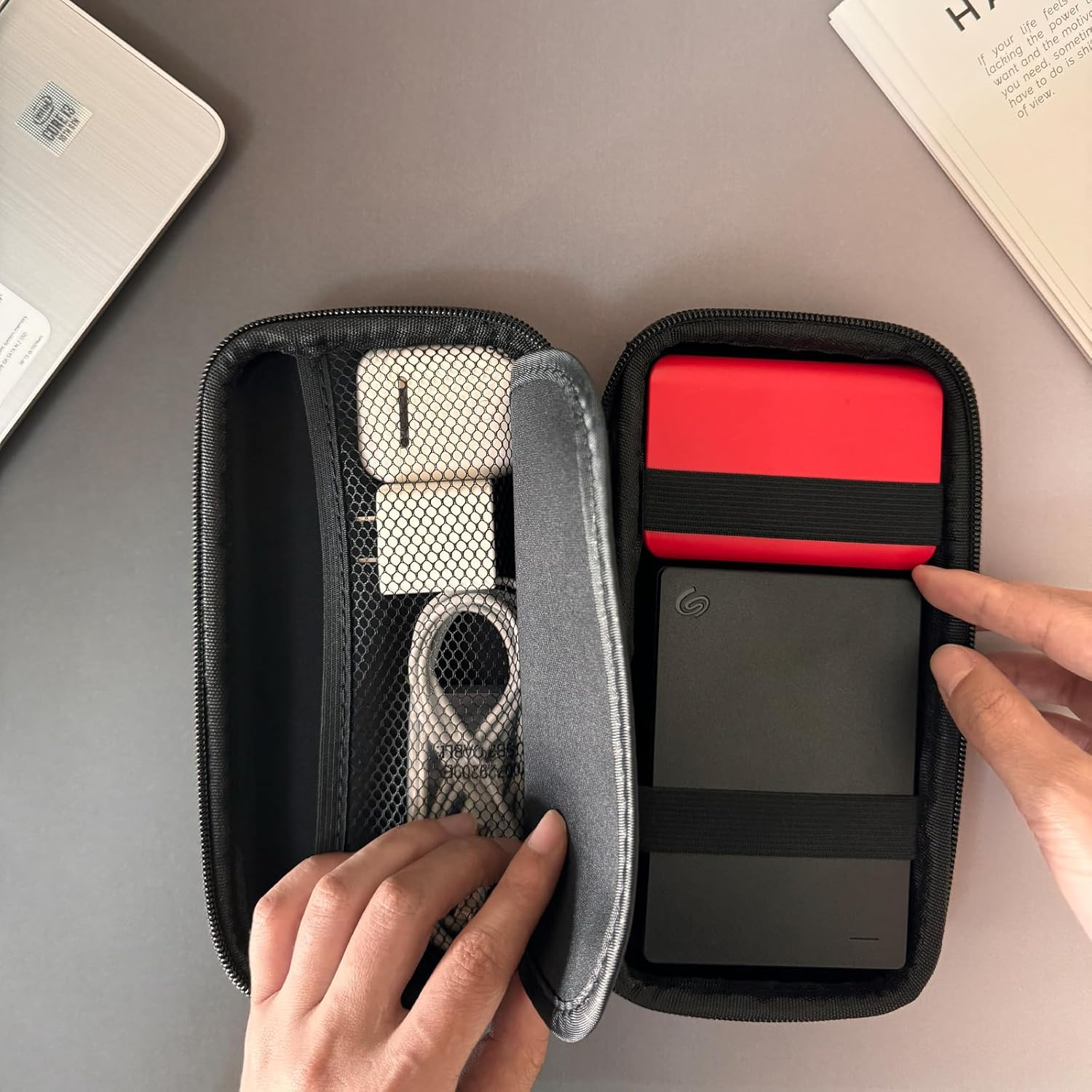 Neehows Universal Portable Hard EVA Carrying Case for Power Bank External Hard Drive Cell Phone USB Charging Cable Cord, Shockproof Protective Electronic Organizer Zipper Enclosure -Blue - Blue image number 3