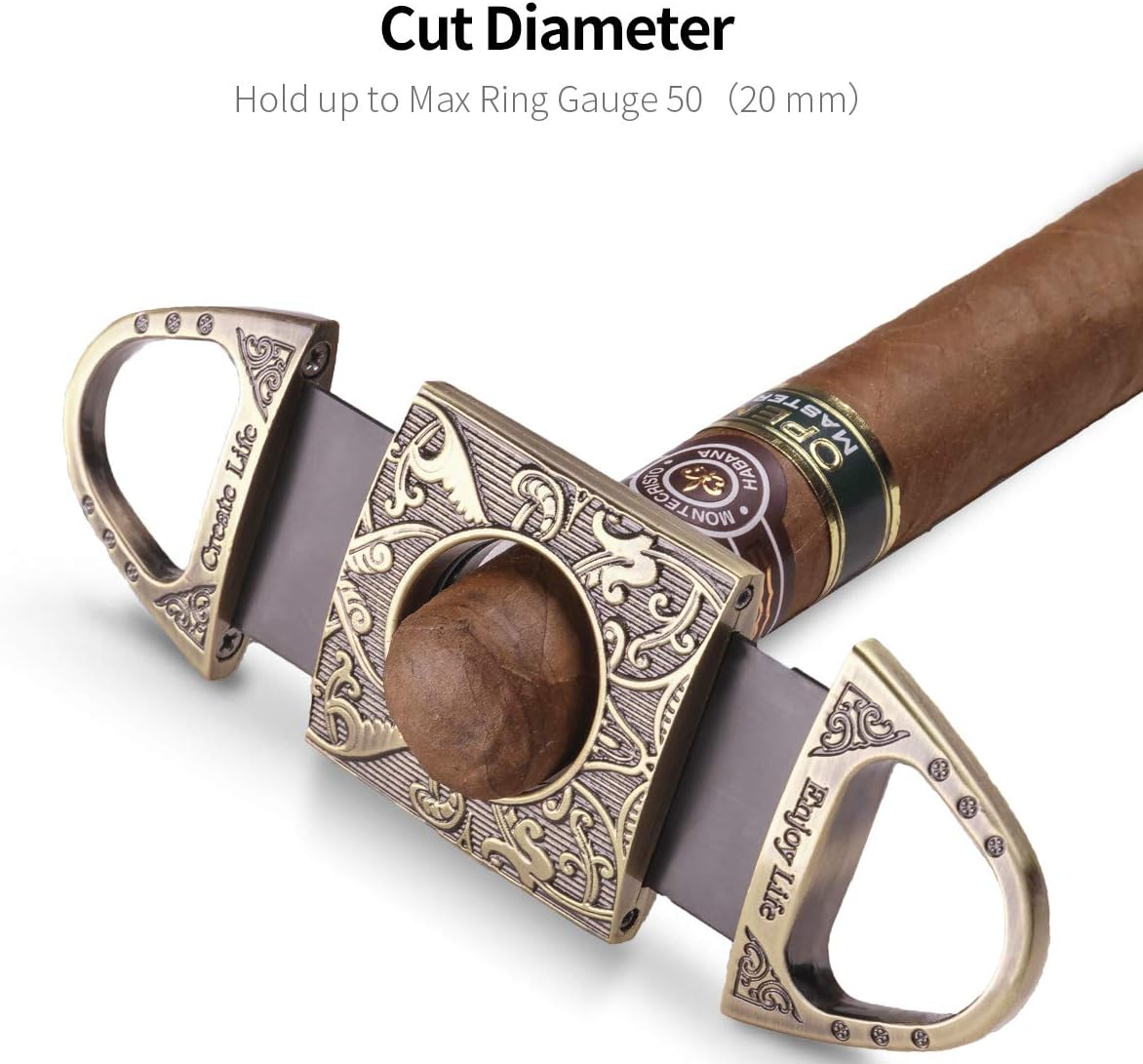 CIGARLOONG Cigar Cutter Sliver Stainless Steel Engraving Patterns Double Cut Blade Guillotine image number 4
