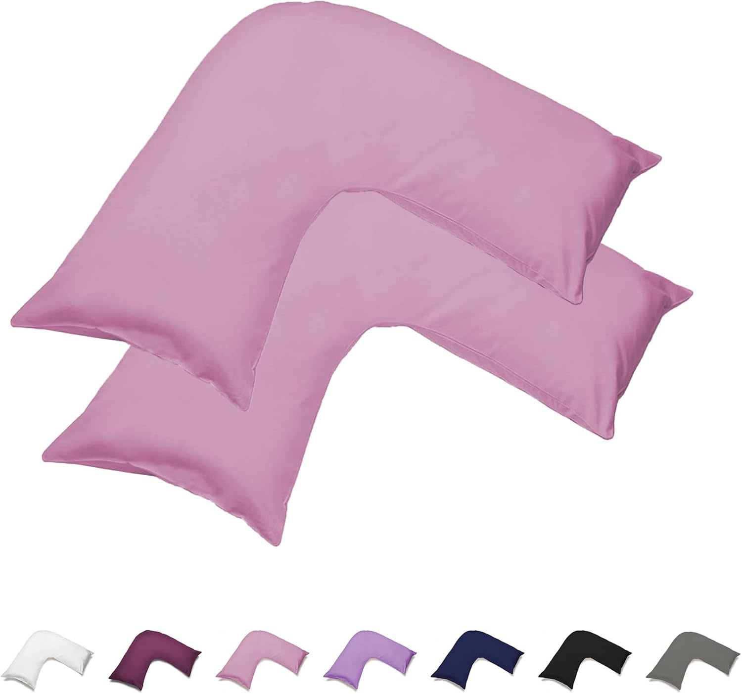 CLOUDPUFF 1000TC Ultra Soft Brushed Microfibre V Shape/Tri/Boomerang Pillowcase Wrinkle, Fade and Stain Resistant with Envelope Closure (2, Black)