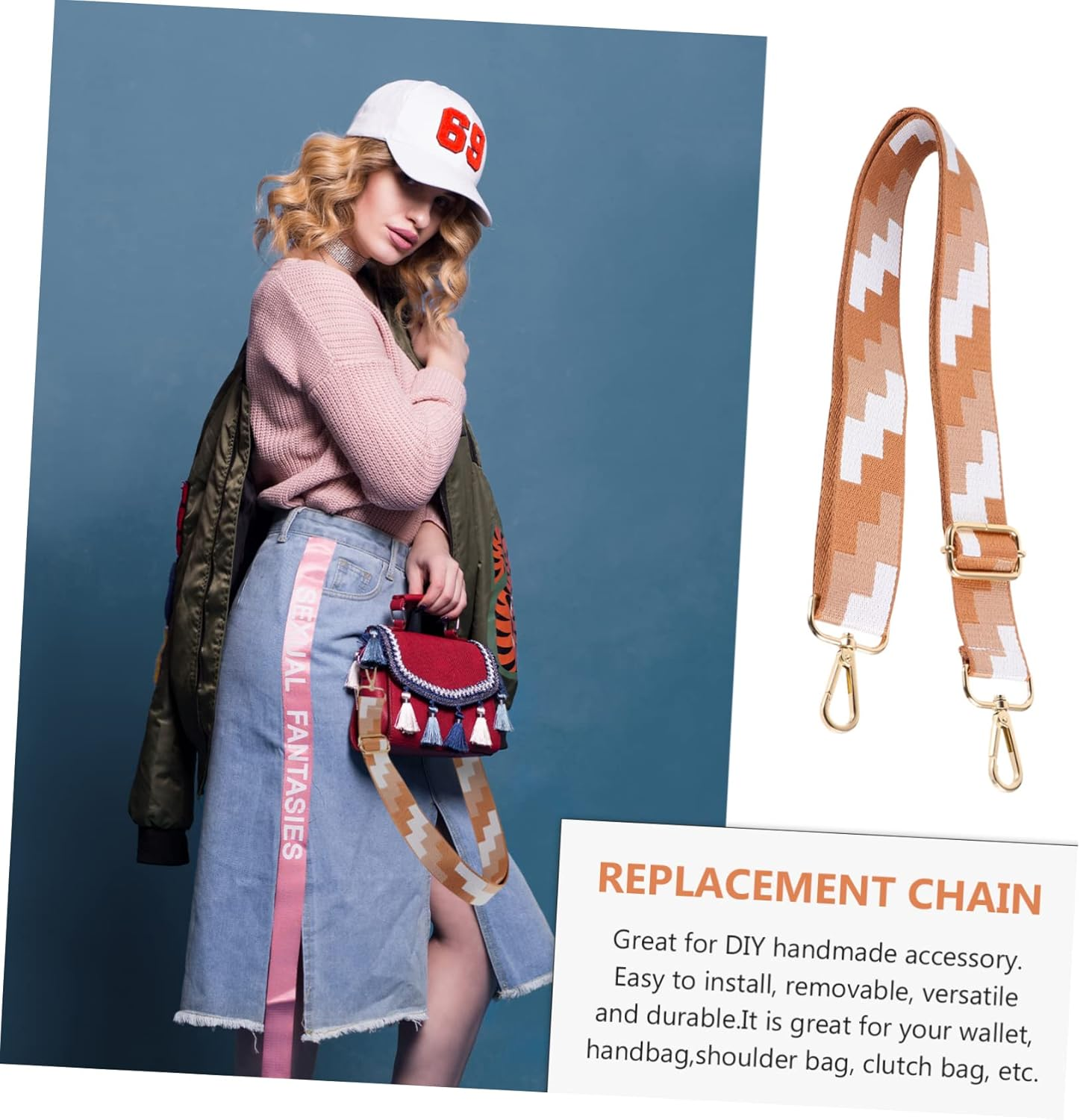 OHPHCALL Fashion Bag Strap for Women Crossbody Messenger Shoulder Bag Strap Decorative Chain - Brown image number 5