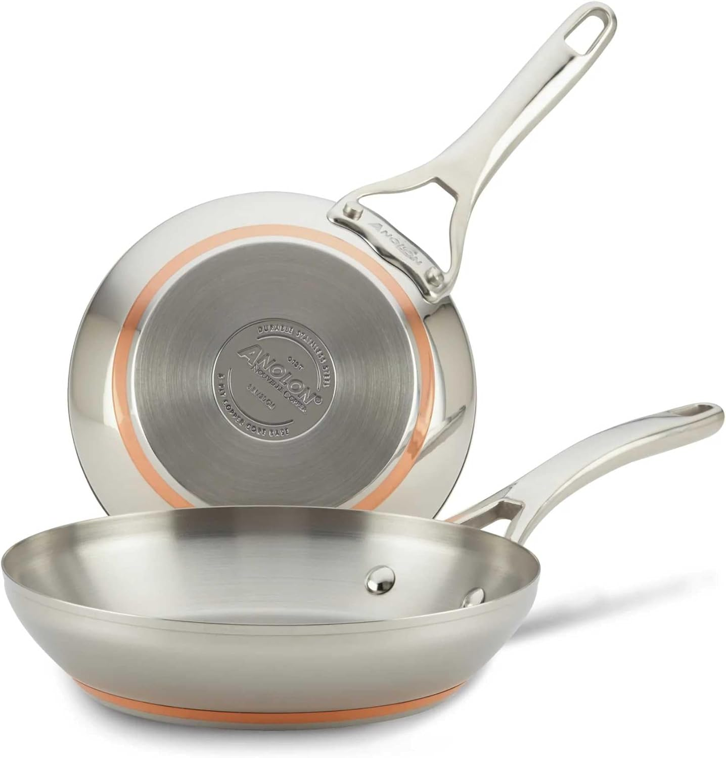 Anolon Nouvelle Copper Stainless Steel Induction Skillet Twin Pack - Copper Core Frypan Set for Fast and Even Heating with Durable Stainless Steel Construction - 20 Cm and 24 Cm Size image number 1