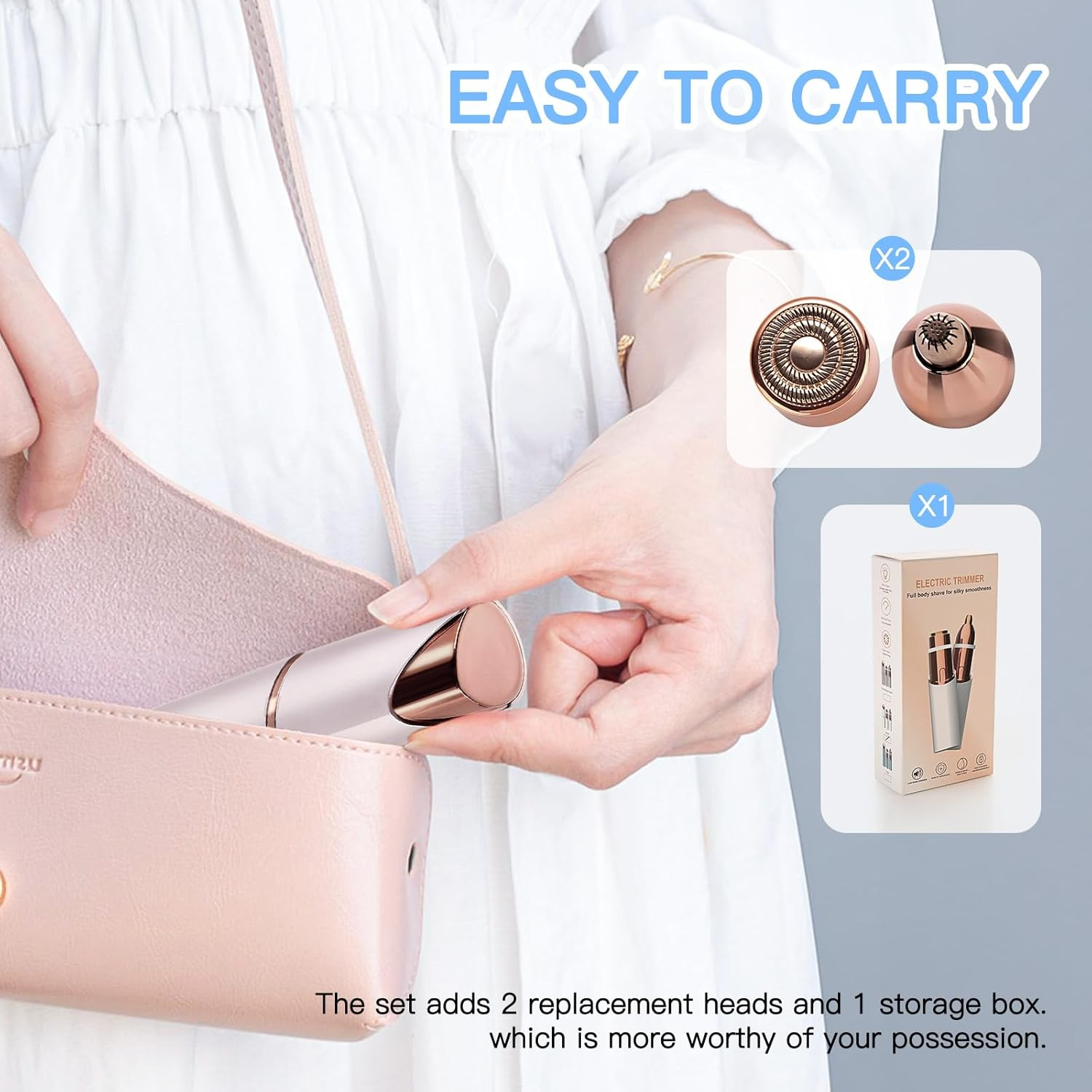 EDIMENS 2-In-1 Rechargeable Eyebrow Trimmer & Facial Hair Remover for Women - Painless Flawless Hair Removal with LED Light for Eyebrows, Lips, Nose & Body (Champagne) image number 1