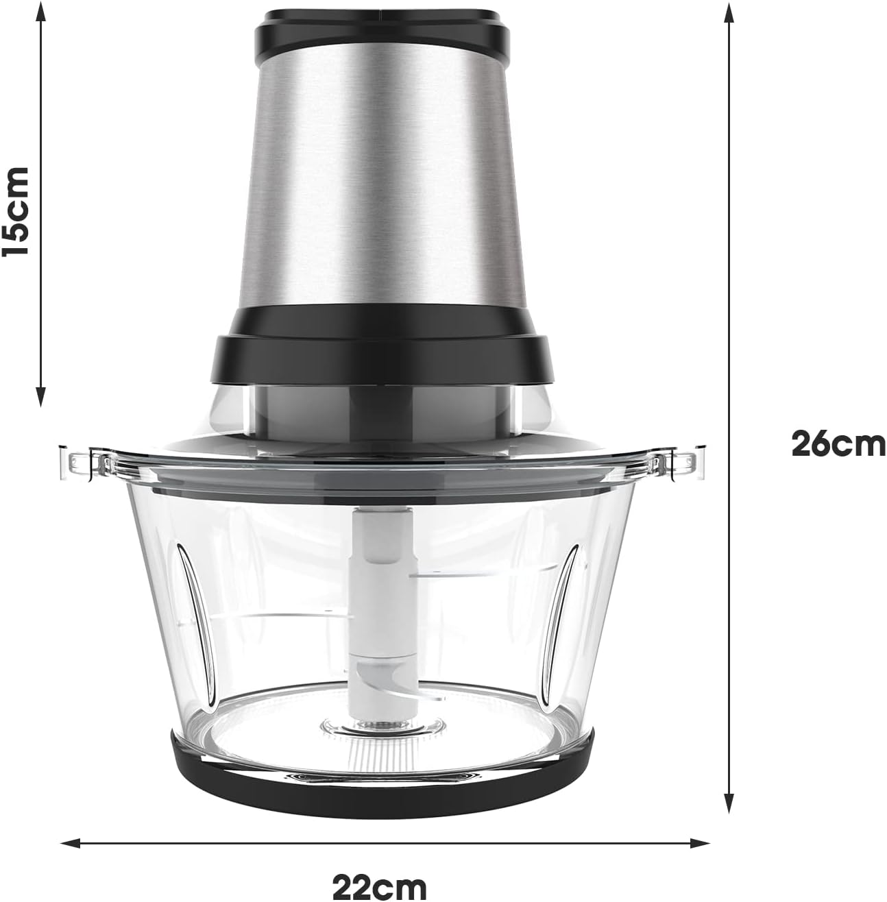 Electric Food Processor & Vegetable Chopper, High Capacity Blender Grinder for Meat, Onion, Powerful 400W Motor & 4 Detachable Dual Layer Stainless Steel Blades, Bpa-Free 2L Glass Bowl image number 3
