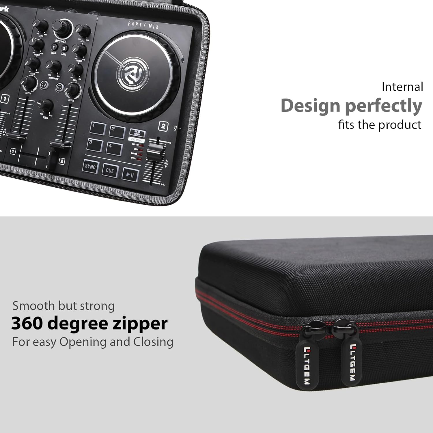 LTGEM EVA Storage Case for Numark Party Mix II or Numark Party Mix - DJ Controller or Native Instruments Maschine Mikro Mk3 Drum Controller (Outer Black+Inner Grey) image number 6