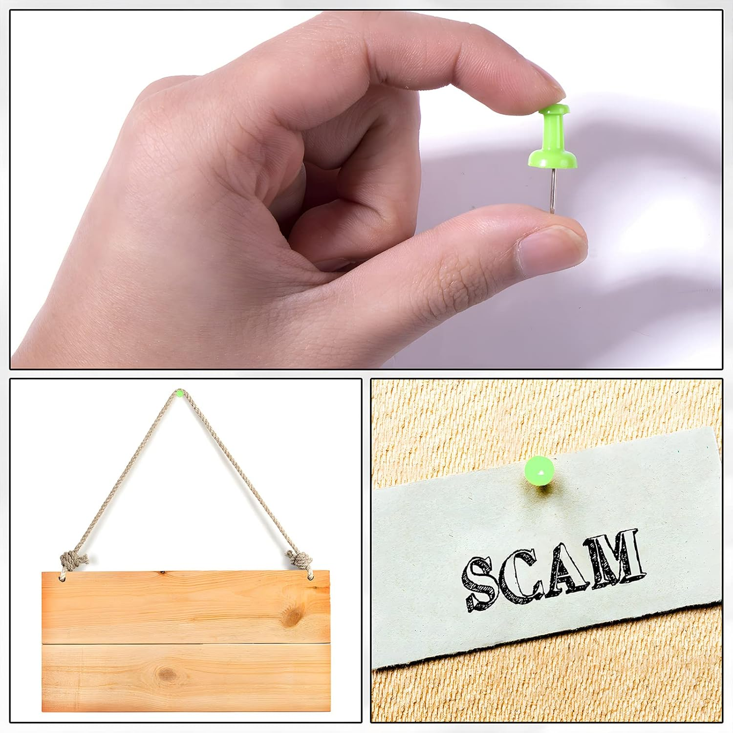 VAPKER Push Pins Tacks 120Pcs Solid Green Thumb Tacks Larger Size Pin Map Tacks Plastic Head with Steel Point for Bulletin Board image number 5