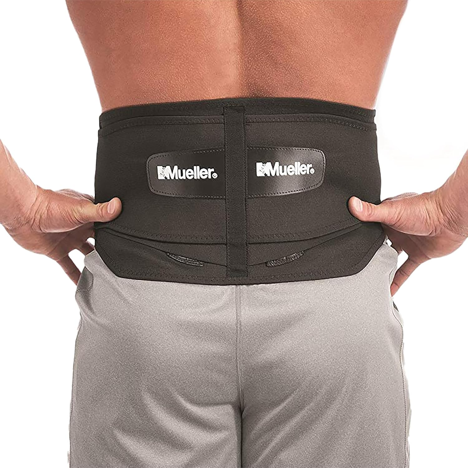 Mueller 255 Lumbar Support Back Brace with Removable Pad, Black, Regular(Package May Vary) image number 1