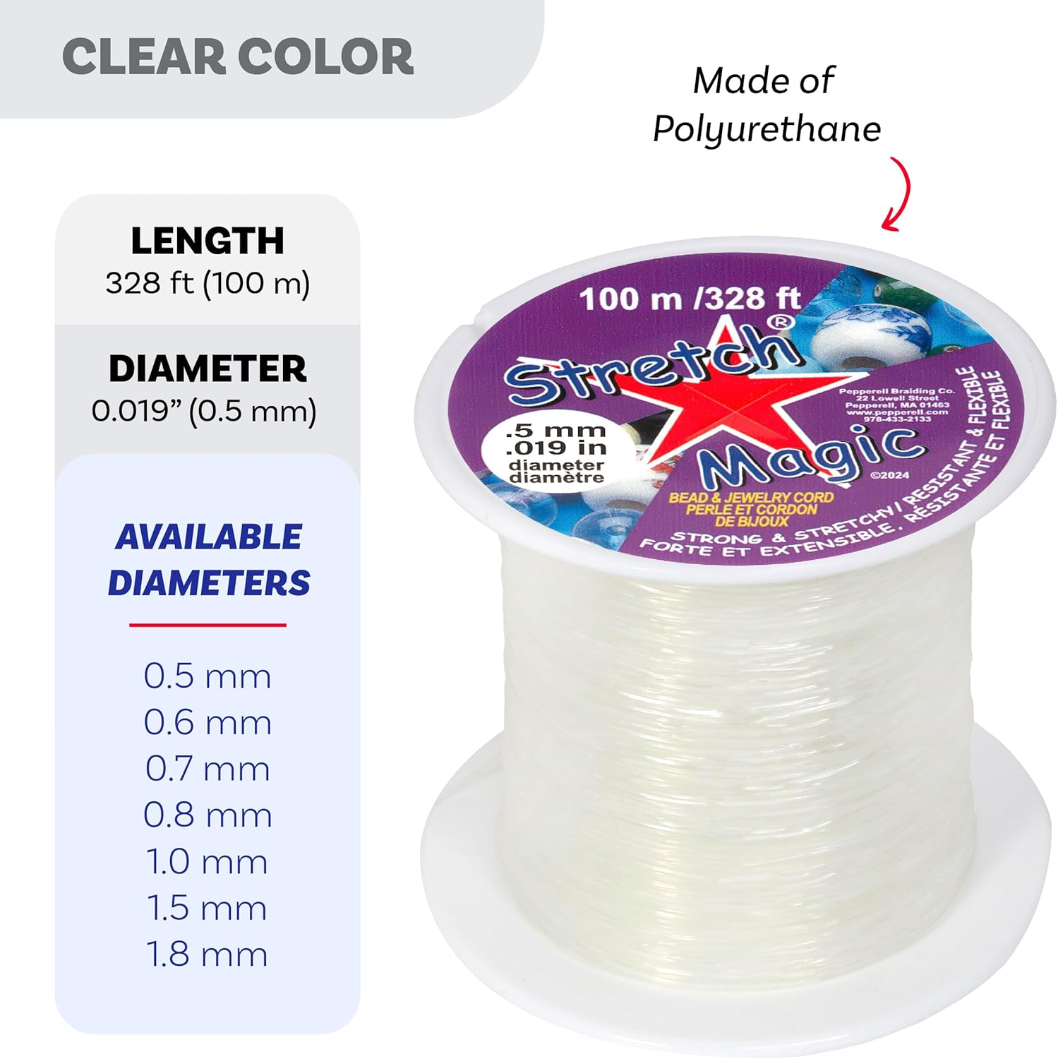 Stretch Magic Bead & Jewelry Cord - Strong & Stretchy, Easy to Knot - Clear Color - 0.5Mm Diameter - 100-Meter (328 Ft) Spool - Elastic String for Making Beaded Jewelry image number 3