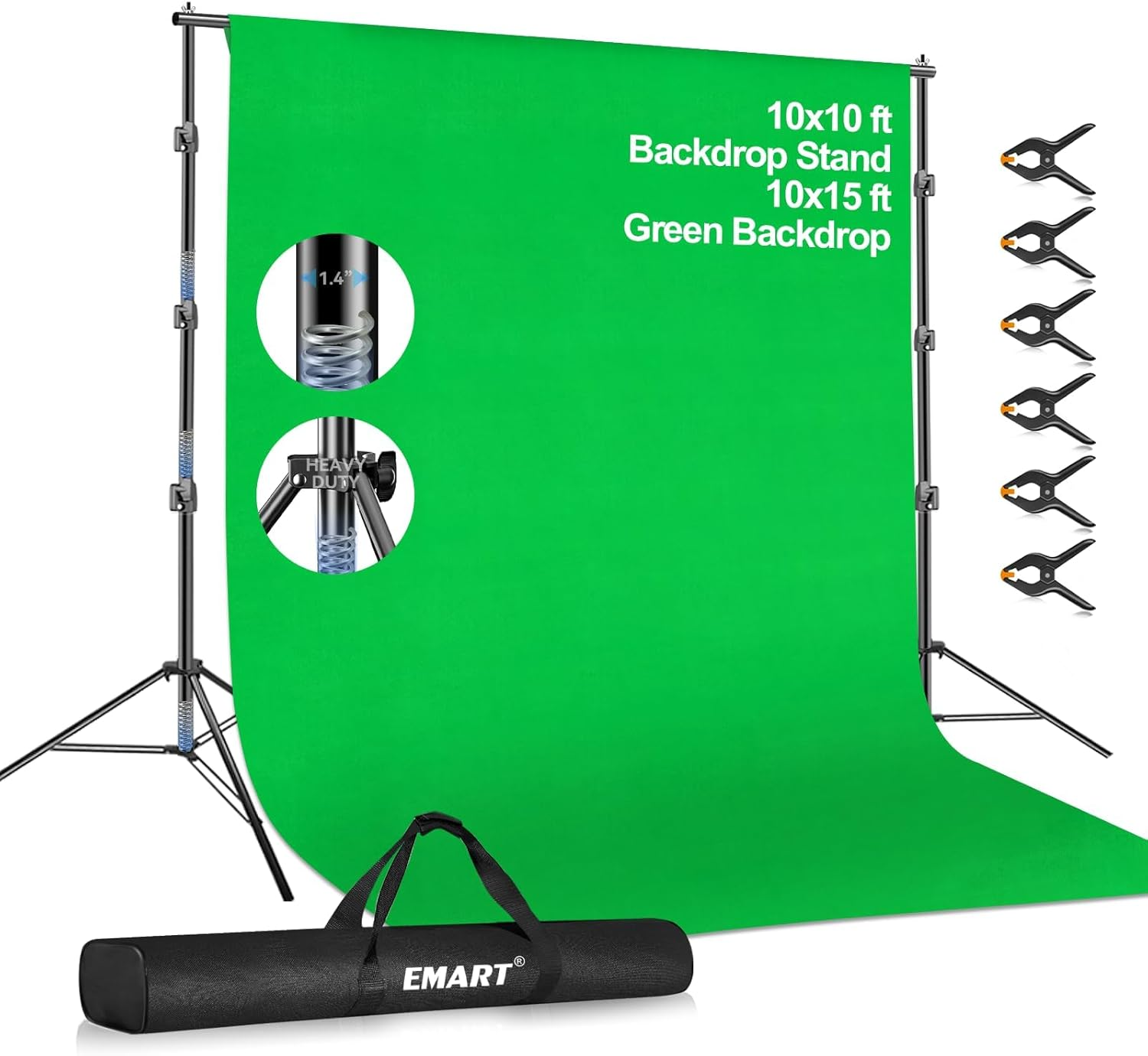 EMART Green Screen Background with Stand, Adjustable 7X10Ft Backdrop Frame with 6X9Ft Greenscreen, Photography Support System Kit for Photo Video Studio, Portrait, Photoshoot, Parties, Wedding
