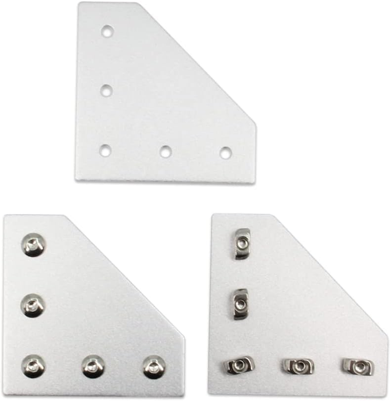 Zeberoxyz 8Pcs/Kit Silver L Shape Corner Bracket Plate with Screws and T-Nuts, 5-Hole 90 Degree Joint Board Plate for 3030 Series Aluminum Profile 3D Printer Frame (3030 Series Silver-L with Nut)