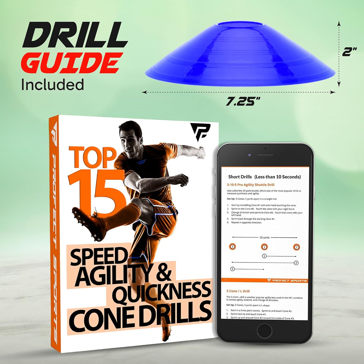 Pro Disc Cones (Set of 50) - Agility Soccer Cones with Carry Bag and Holder for Sports Training, Football, Basketball, Coaching, Practice Equipment, Kids - Includes 15 Best Cone Drills Book - Blue And Red image number 2