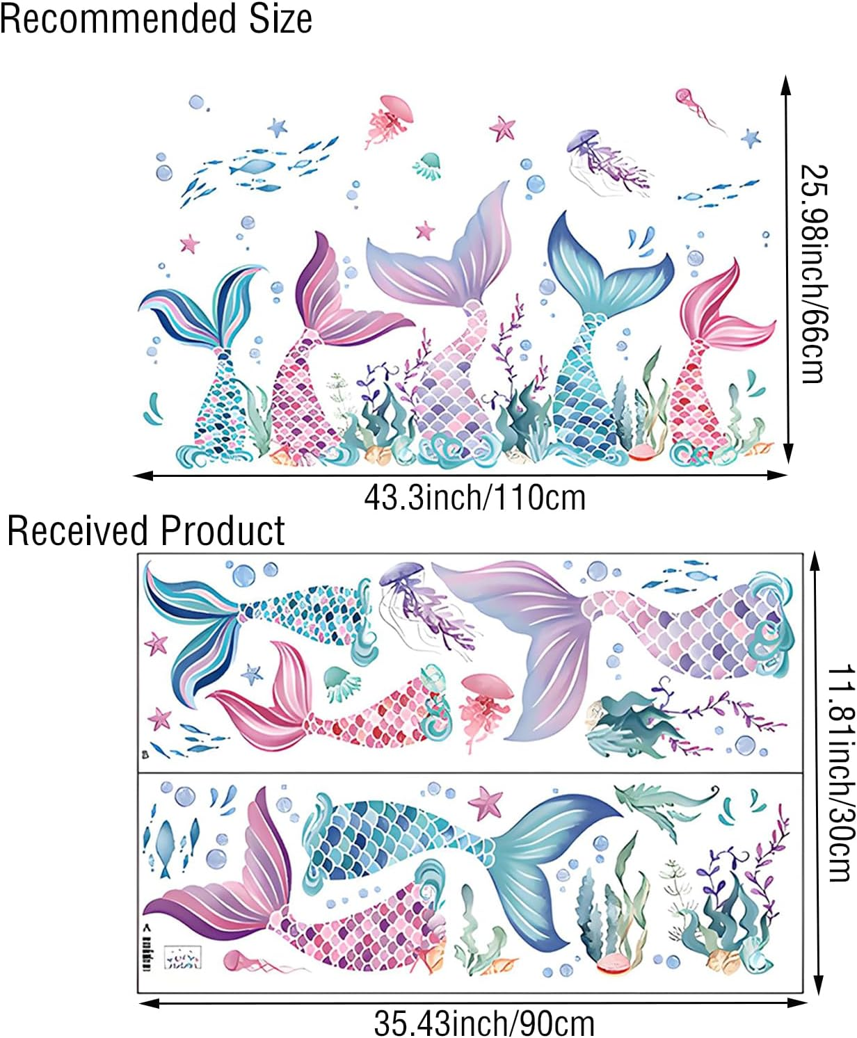 Mermaid Tail - Undersea Ocean Themed Wall Sticker for Girls Bedroom Kids Room Bathroom Daycare Room Nursery Room Decor image number 5