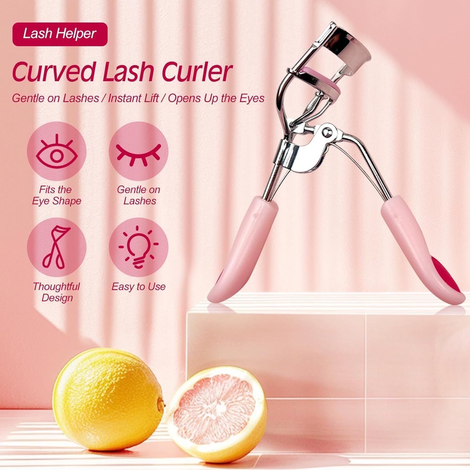 Pink Stainless Steel Eyelash Curler for Lasting Styling, with 4 Silicone Refill Pads, Pain-Free, Suitable for All Eye Shapes image number 1