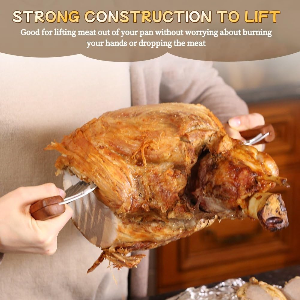 2 Pcs Stainless Steel Forks with Wooden Handle，Stainless Steel Bear Claws Chicken Meat Shredder, Pork Beef Chicken Handles Metal Shredders Pulled Pork BBQ Food Claw