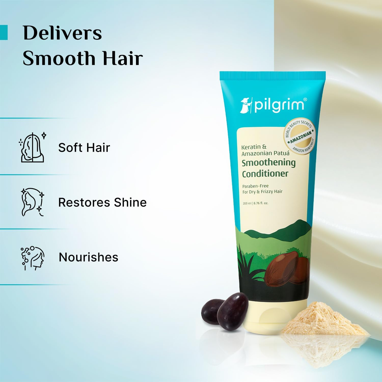 Pilgrim Hair Conditioner, 200Ml, Patu&aacute; & Keratin, Silicone Free, for Dry & Frizzy Hair image number 3