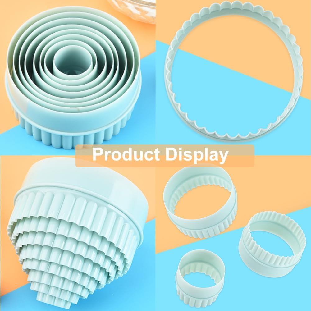 AUTUUCKEE 8Pcs Non Stick Cookie Cutter,Reusable Double Edged Pastry Cutter for Baking,Round Biscuits Scones Cutter,Comfortable Grip Dough Cutter