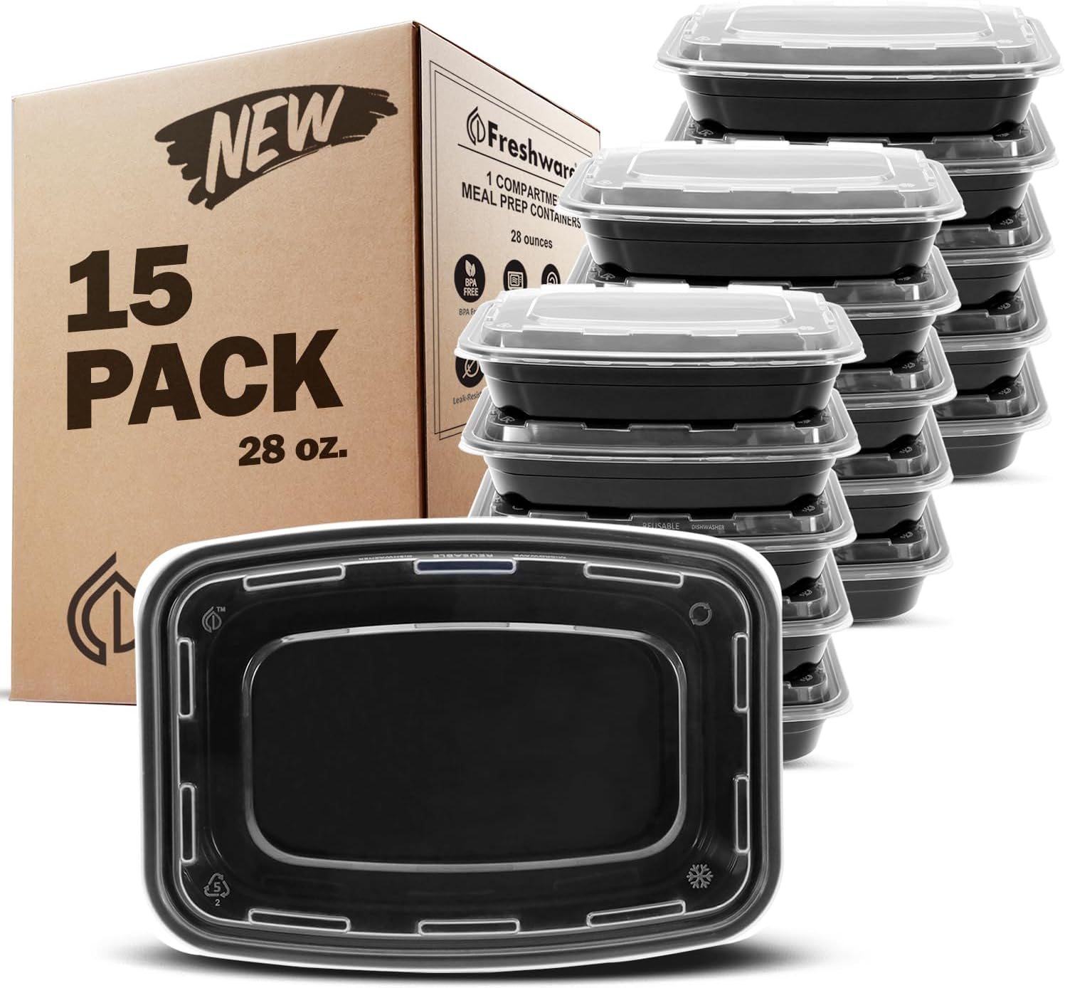Freshware Meal Prep Containers [25 Pack] 1 Compartment Food Storage Containers with Lids, Bento Box, BPA Free, Stackable, Microwave/Dishwasher/Freezer Safe (28 Oz)