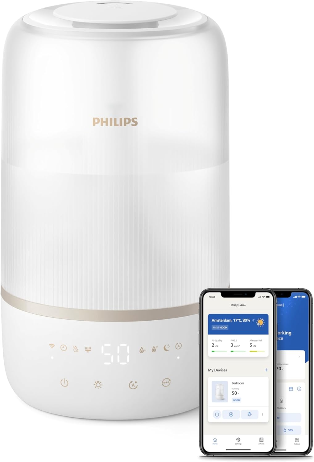 Philips Smart Humidifier, Compact yet Powerful with Sky High Mist, up to 32H Runtime, 3L Top-Fill Water Reservoir, Aromatherapy, Ultra Quiet, Night Light, for (Bed-) Rooms up to 41M&sup2; (HU1510/04) image number 6