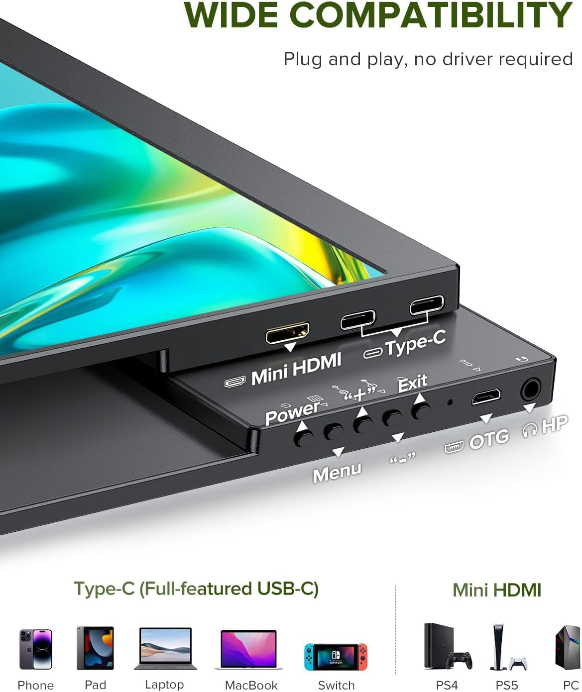 UPERFECT 2K Portable Monitor, 14" Ultra Slim Portable Laptop Monitor 2160 * 1440 QHD External Display with Dual Speakers HDR Freesync Second Screen for Laptop PC Phone Game Console image number 6