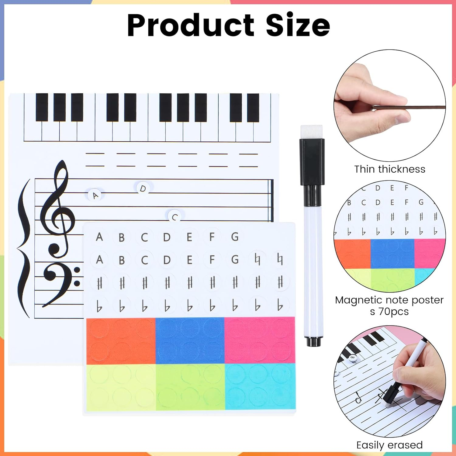 Dry Erase Piano Board Magnetic Portable Practice Dry Erase Keyboard with Erasable Pen and Magnetic Note Stickers Reusable Wooden Music Whiteboard for Kids Students Music Teacher image number 6