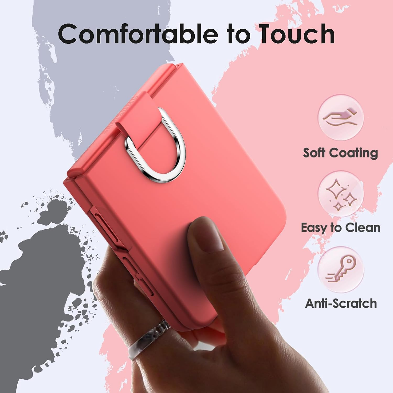 Jetech Case for Samsung Galaxy Z Flip 7 2025 with Ring, Hard PC Slim Shockproof Anti-Scratch Protective Phone Cover (Coralred) image number 4