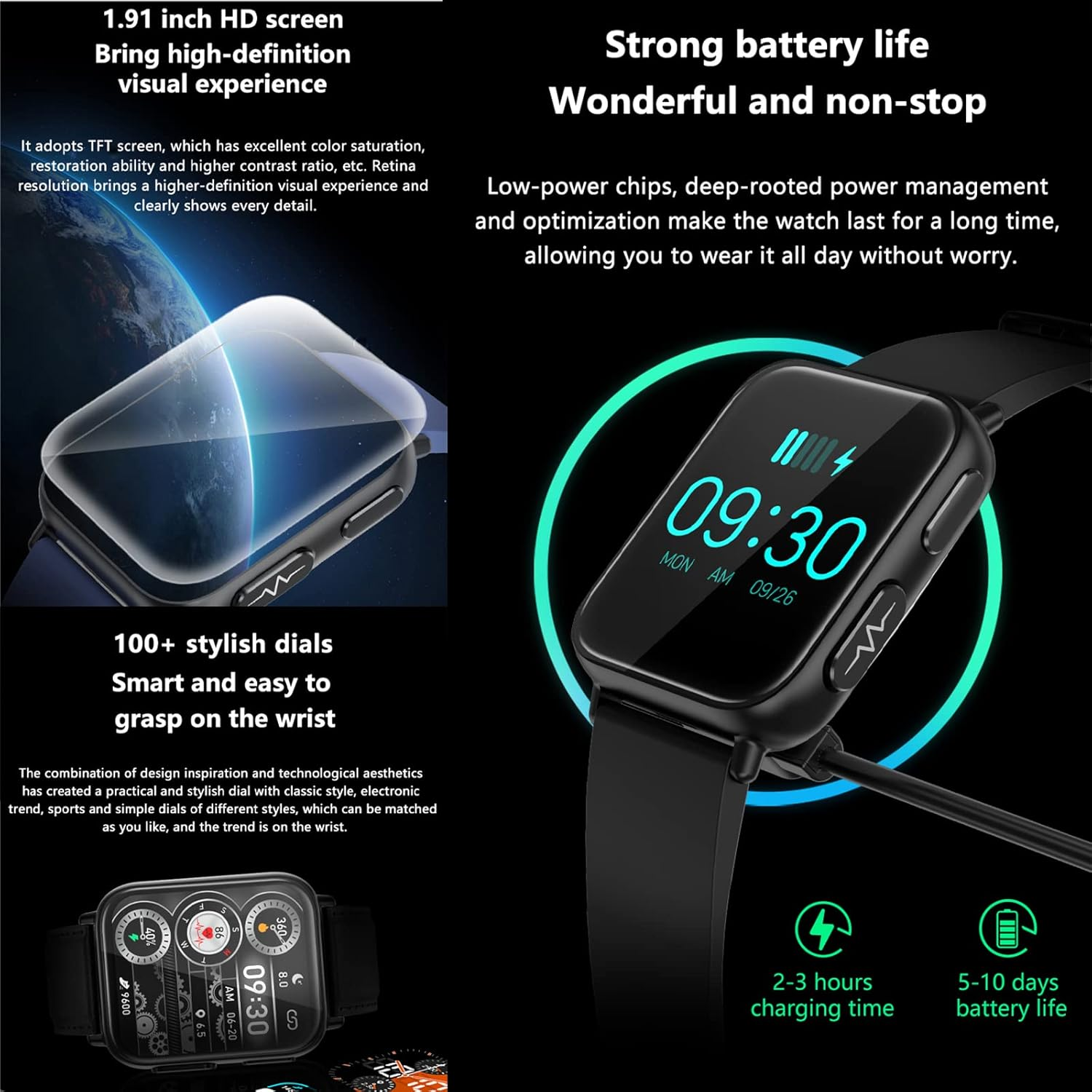 Blood Glucose Sugar Smart Watch, Fitness Trackers for Women Men, ECG Heart Rate Blood Oxygen Pressure and Activity Tracker Sleep Monitor, 9 Sports Modes Ip68 Waterproof Smartwatch,Black image number 4