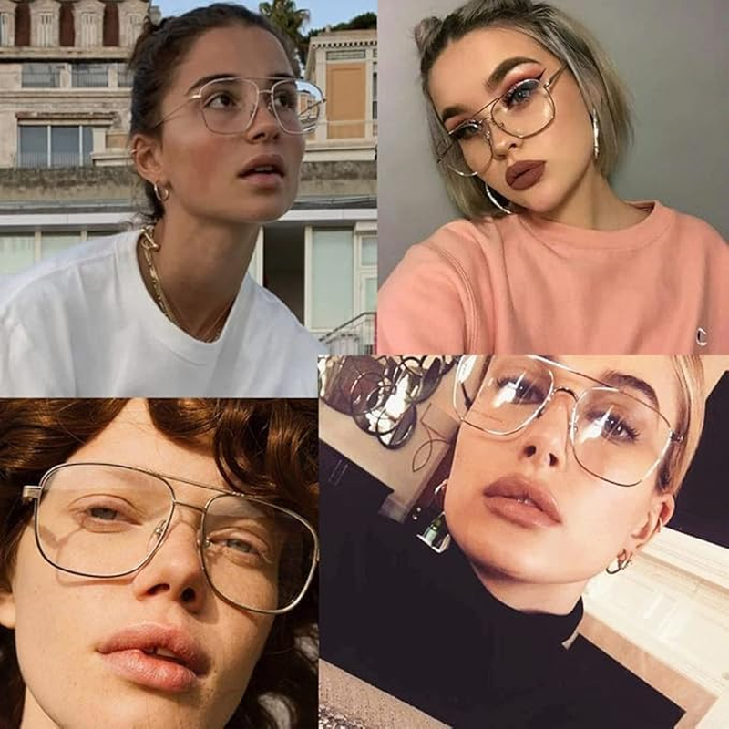 Non  Glasses for Women Men, Classic Square Clear Lens Metal Frame Glasses, Fashion Clear Glasses for Daily Wear image number 1