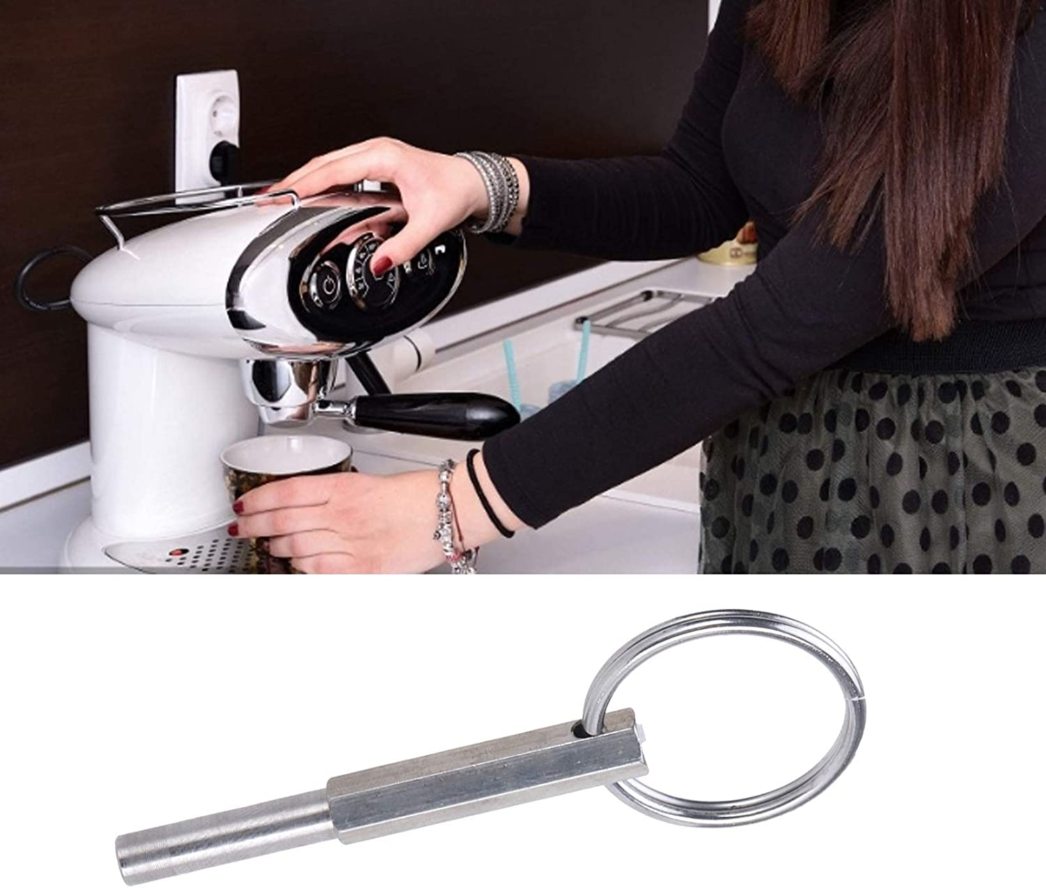 Oval Bit Key, Portable Stainless Steel Coffee Machine Opening Repair Tool with Gaskets, for Jura, Franke, Orchestro image number 2