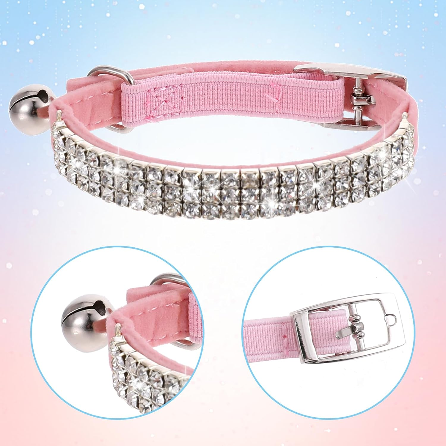 Psyqtsuary Pink Cat Collar with Bell, Rhinestones, Soft Breakaway Collar, Adjustable, Cute Cat Collar, Bling Cat Collar, Cat Accessories, Small Dog and Cat image number 5