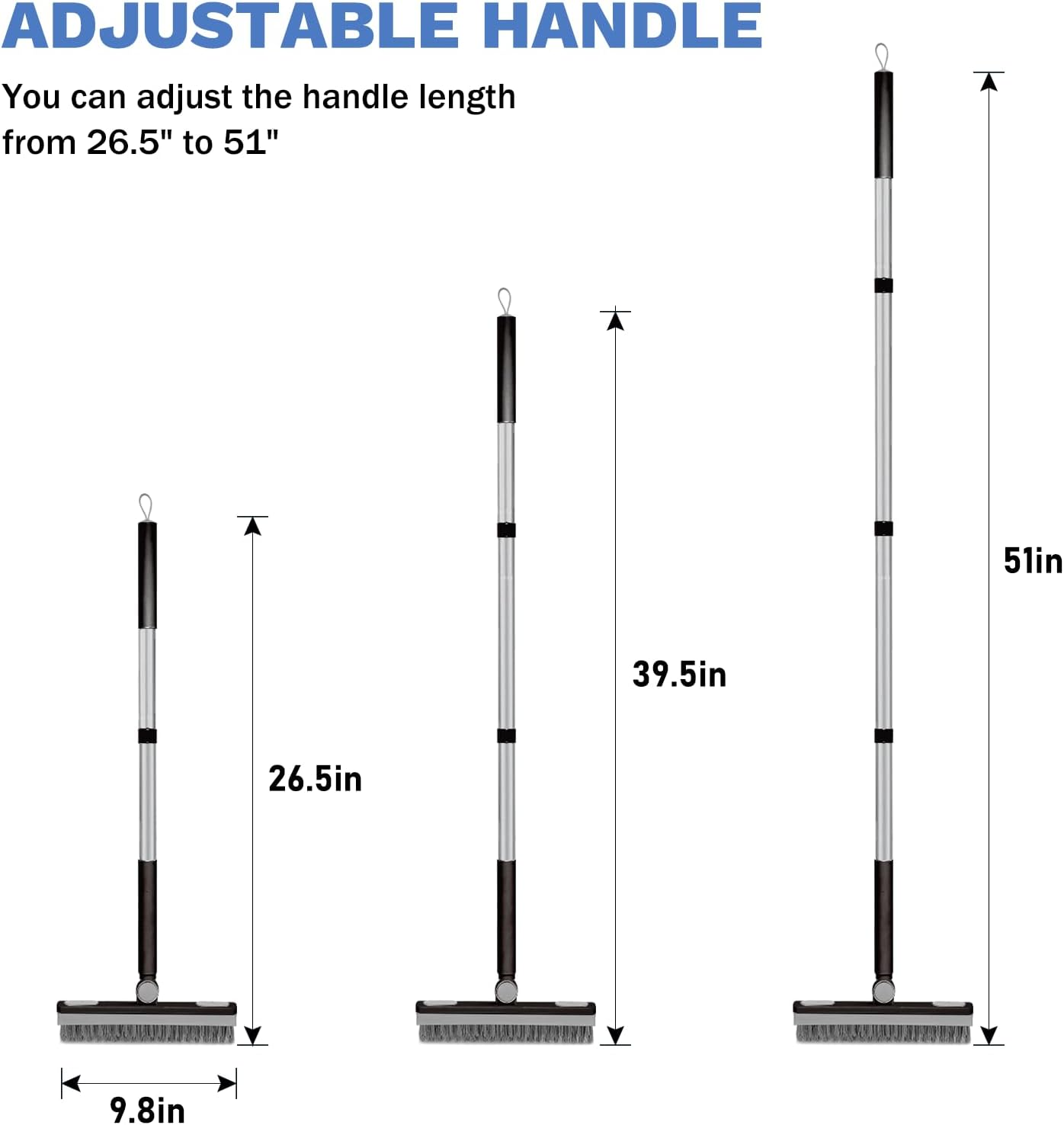 Setsail Grout Cleaner Brush with Long Handle, V-Shaped Floor Scrub Brush Swivel Grout Brush Stiff Bristle Floor Grout Scrubber for Bathroom, Tile Line, Crevice, Kitchen, Wall, Deck, Garage, Black Grey - Black Grey image number 2