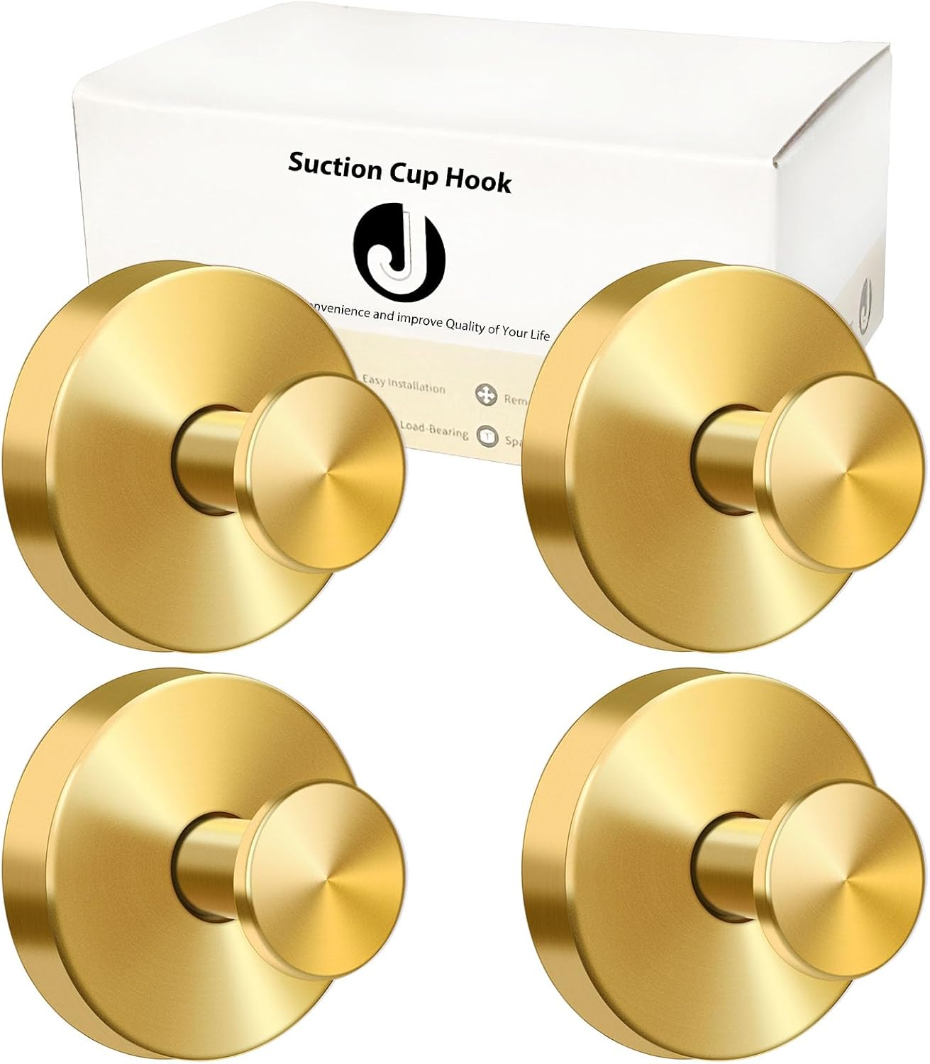 Suction Cup Hooks for Towels Robes, Stainless Steel Shower Hooks for Smooth Wall, Glass, Mirror, Tile in Bathroom Bedroom Kitchen to Hang Swimsuit Loofah Washcloths (4, Gold) image number 6