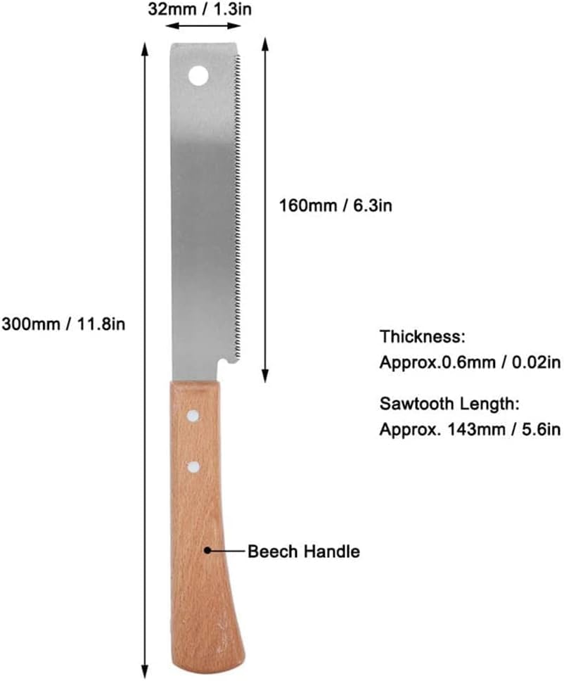12 Inch Japanese Flush Cut Saw - Double-Edge Stainless Steel Woodworking Hand Saw with Non-Slip Wooden Handle, Precision Trim Saw for Hardwood/Softwood & Plastic Cutting image number 6