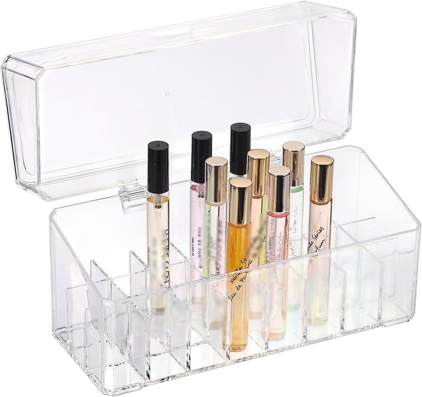 Lipstick Storage Box Organizer, 24 Spaces Clear Acrylic Perfume Storage Holder Beauty Scent Holder, Makeup Lipgloss Lipstick Display Case with Lid (24 Spaces, One Size)