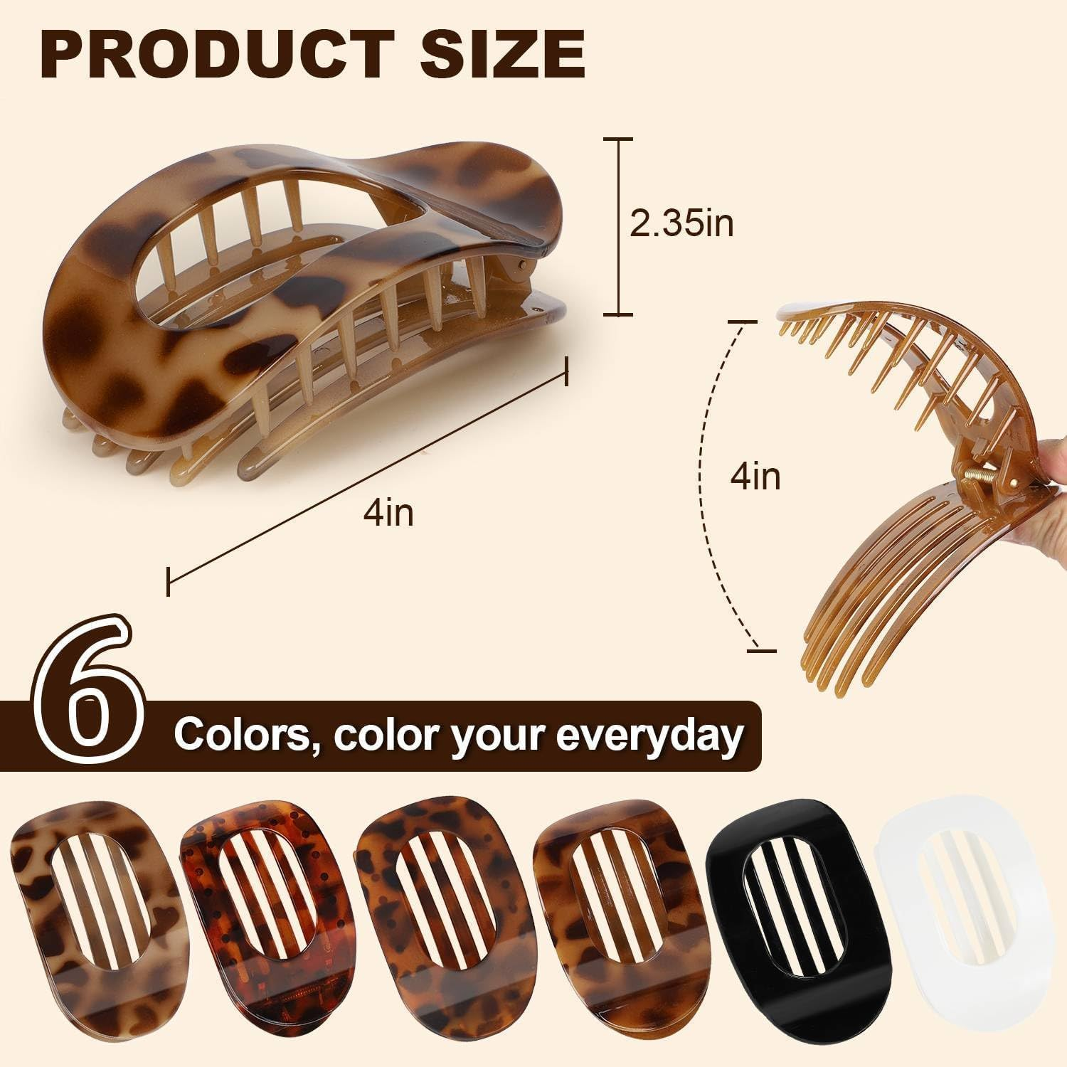 Small Flat Claw Clips for Women, Stylish Flat Hair Clips for Women, Strong Hold for Thick & Fine Hair | Non-Slip for Secure, Comfortable All-Day Wear-Tortoise Design (4PCS-A) image number 6