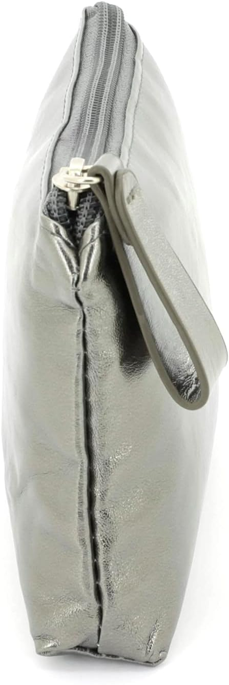 Women'S Faux Leather Toiletry Bag Metallic Finish with Zipper and Handle Cosmetic Bag for Travel - Golden Large image number 5