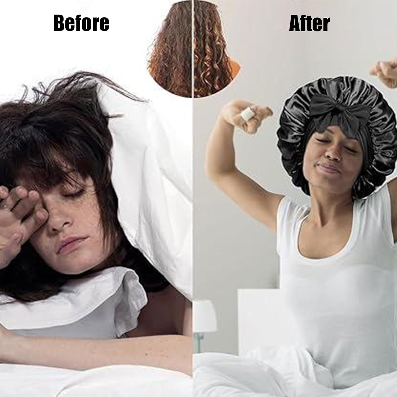 BGENHPON Silk Hair Bonnet for Women Night Sleep Cap Adjustable Satin Bonnet for Curly Hair Protection Single Layer Yellow image number 2