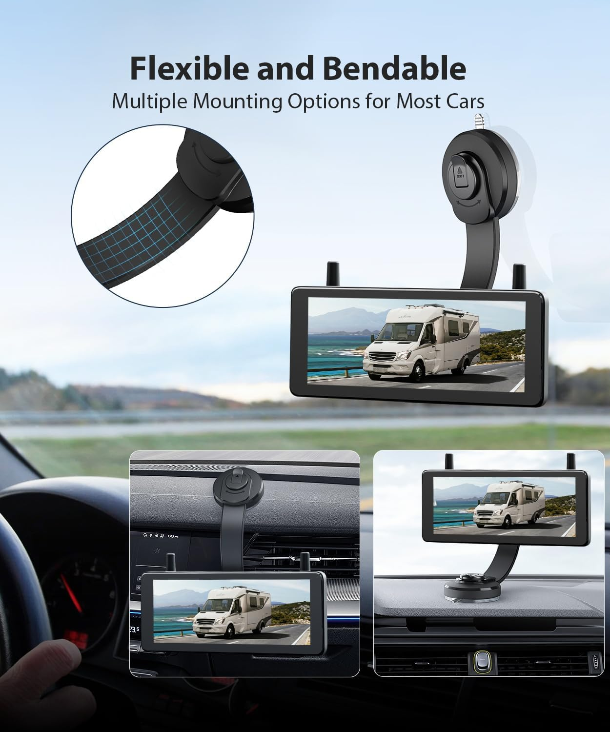 AUTO-VOX X8 Bracket Bendable Suction Cup Mount for Backup Camera, 360&deg; Flexible Adjust Monitor,Strong Hold,1 Min Easy Install - Fits Solar 3A plus / S4B / Solar5 / WF1 Screen image number 3