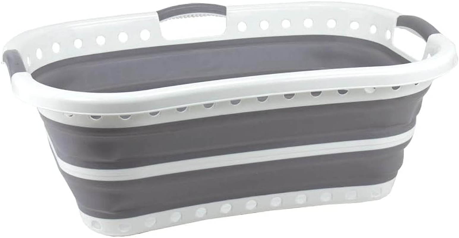 Seymour'S Collapse-A Hip Hug Laundry Basket 40L - White and Grey Space-Saving, Ergonomic Design for Easy Carrying and Storage image number 3