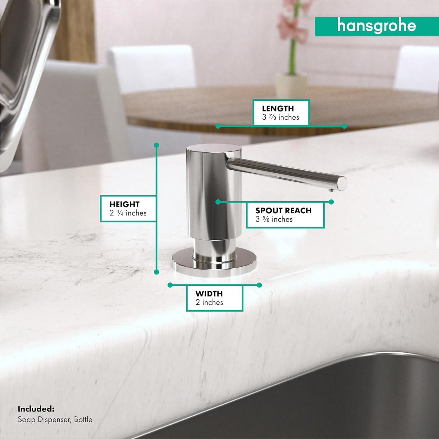 Hansgrohe Bath and Kitchen Sink Soap Dispenser, Focus 3-Inch, Modern Soap Dispenser in Chrome, 40438001 - Matte Black image number 6