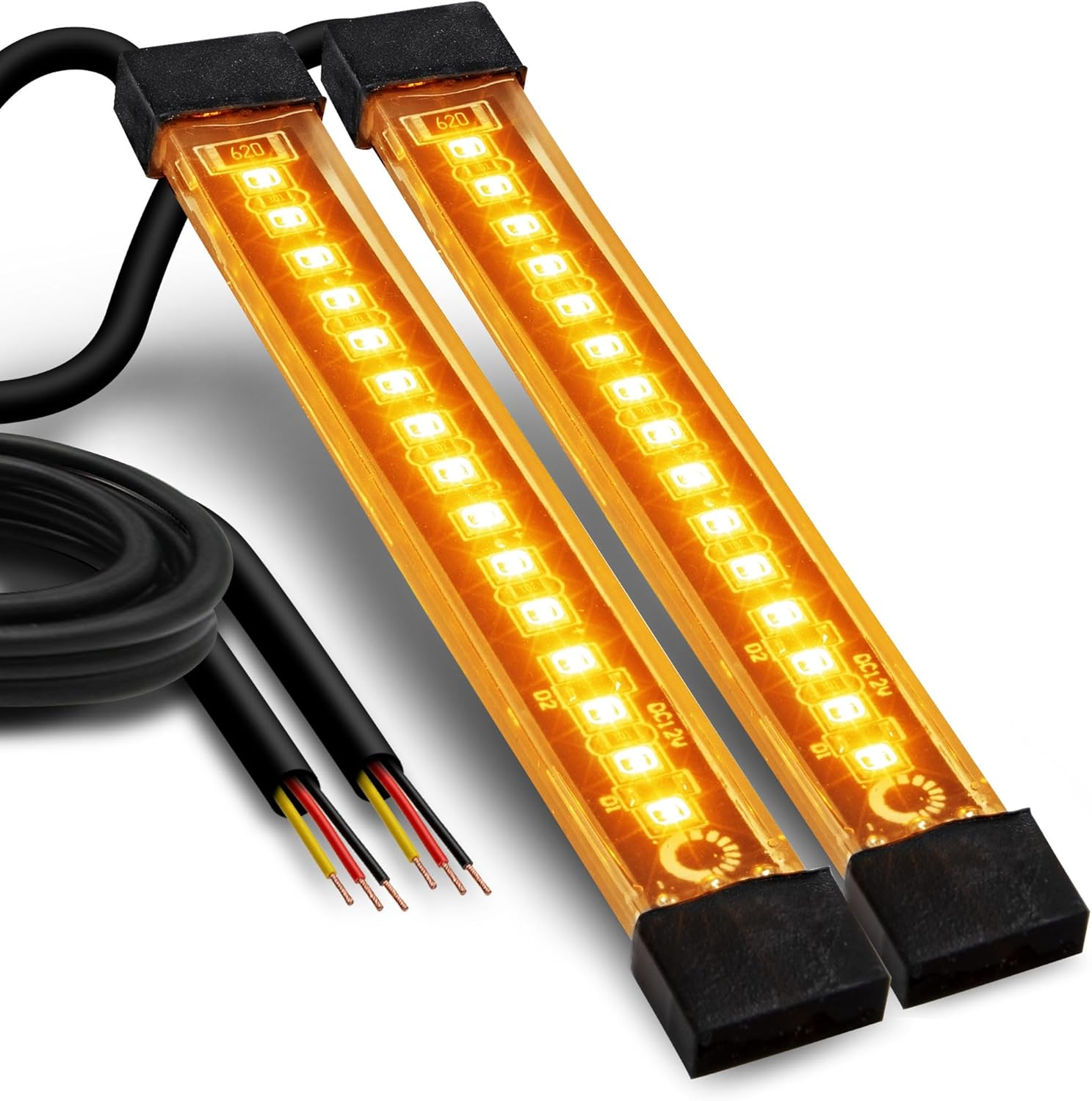 TRUE MODS 1Pc 8" LED Motorcycle Turn Signal & Brake Taillight Strip [Waterproof] [Dual Row] [RED Tail & Brake] [AMBER Sequential Blinker] Self Adhesive Surface Mount Flexible Lamp for ATV Dirt Bike