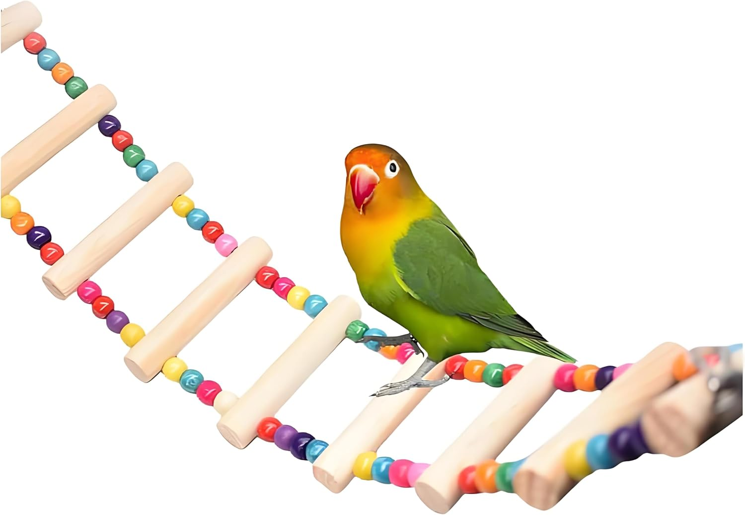Colorful Wooden Bird Ladder Swing Bridge for Small to Medium Birds like Budgies, Cockatiels and Lovebirds - Durable Climbing and Exercise Toy. image number 2