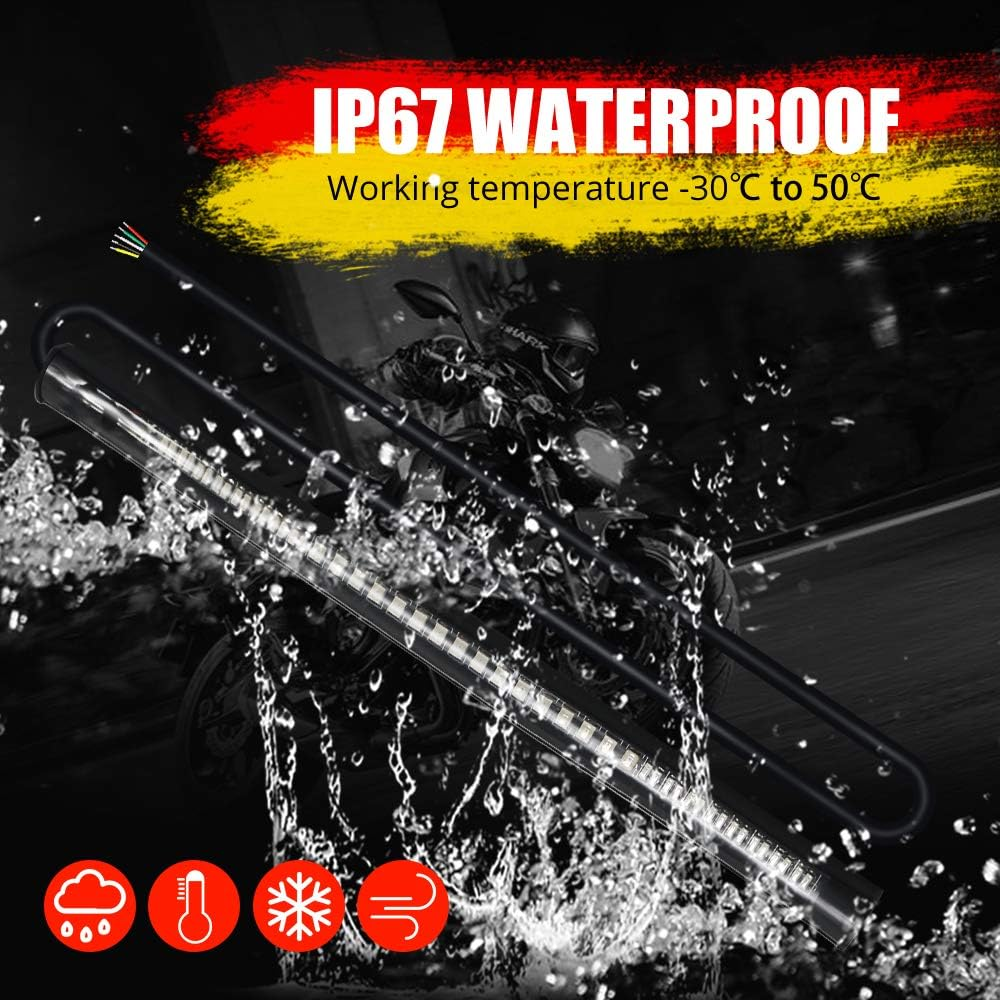 Universal Motorcycle Tail Lights 48 Leds Amber/Red Colors Brake Stop Turn Signal Flexible LED Strips for Davidson Harley,Motorbike,Atv,Rv,Suv,Car.(2-Pack). image number 4