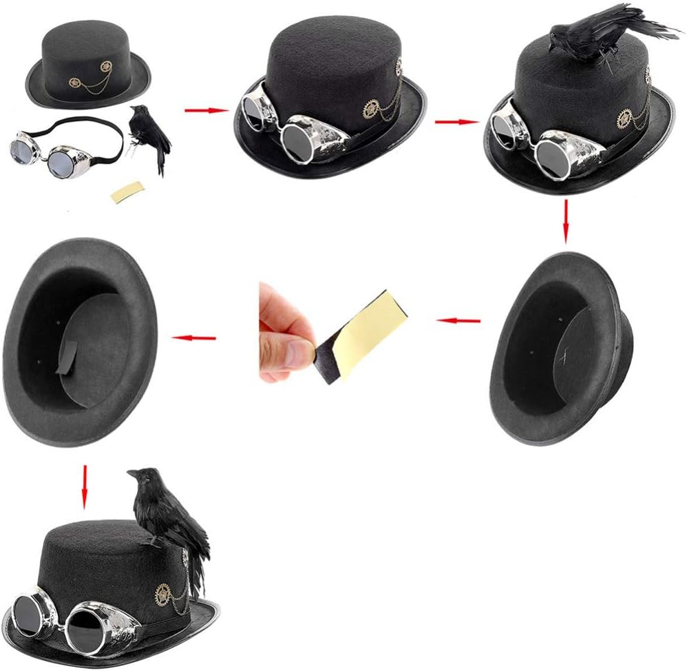 Jojofuny Party Cap Mens Costumes Para Hombres Goth Clothes Halloween Animal Hat Black Wide Brim Hat Top Hat with Goggles Steampunk Costume Top Hat Men Caps and Hats Victoria Miss Make Up image number 2
