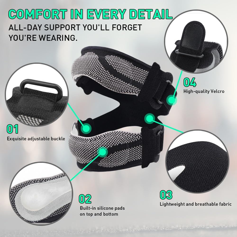 PROMBF Patella Knee Strap, Knee Support Brace for Men and Women,Patella Knee Brace for Knee Pain Relief,Arthritis, ACL, Knee Pain Relief, Injury Recovery and More Sports,Black - Grey image number 7