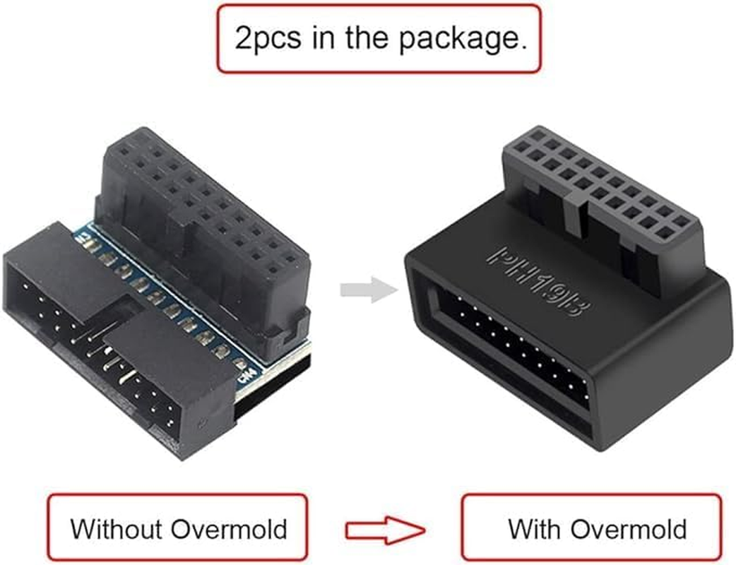 2PCS USB 3.0 90 Degree Motherboard Adapter 19 Pin/20 Pin Male to Female Extension Adapter L Turn Right Angle Socket for Computer Motherboard (1 up Angle & 1 down Angle) image number 2