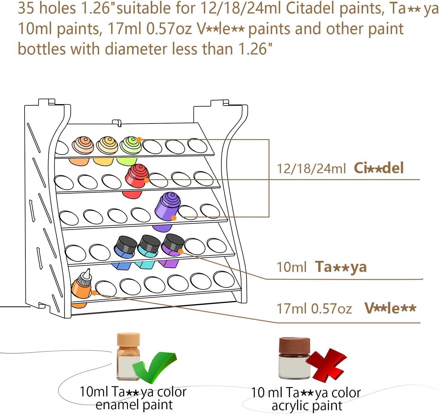 Wooden Painting Organizer with MDF Material for 35 Bottles Paint, Craft Painting Stand Suitable for Tamiya/Vallejo/Citadel, GK11 (Can Be Combined with Other Models image number 2
