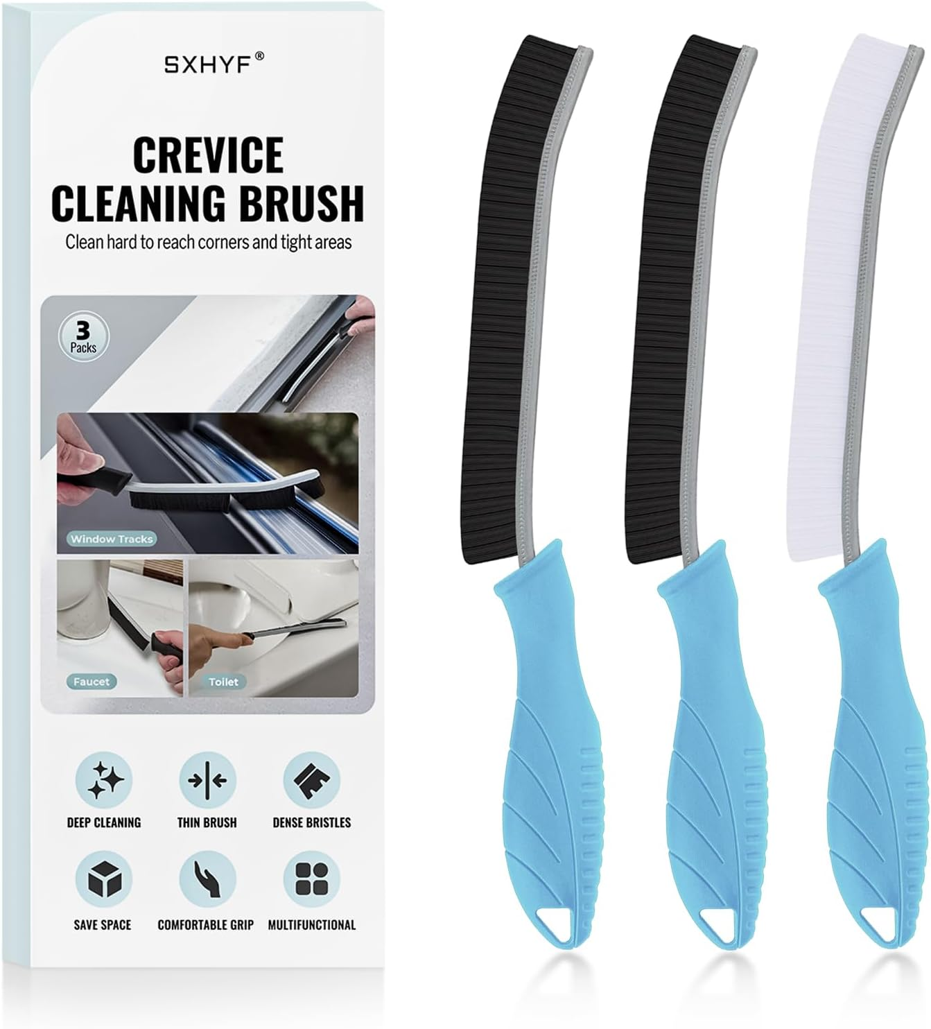 Sxhyf Cleaning Brush - Hard Bristle Crevice Cleaning Brush, Multifunctional Gap Cleaning Scrub Brush, Cleaning Tools for Household Use, Home, Kitchen, Bathroom, Window, Vehicle, (3, Light Blue) - 6, Black image number 7