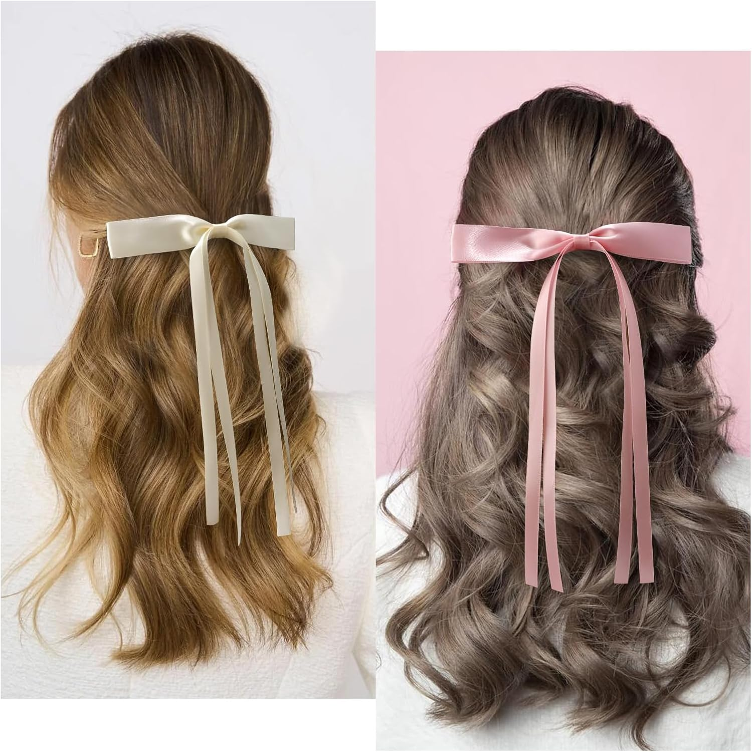 6 Pcs Hair Ribbon Bows with Long Tail Tassel Bowknot Hair Clips with Long Tail Silky Satin Metal Clips Ponytail Hairstyle Accessories for Women Girls Toddlers Teens Kids image number 6