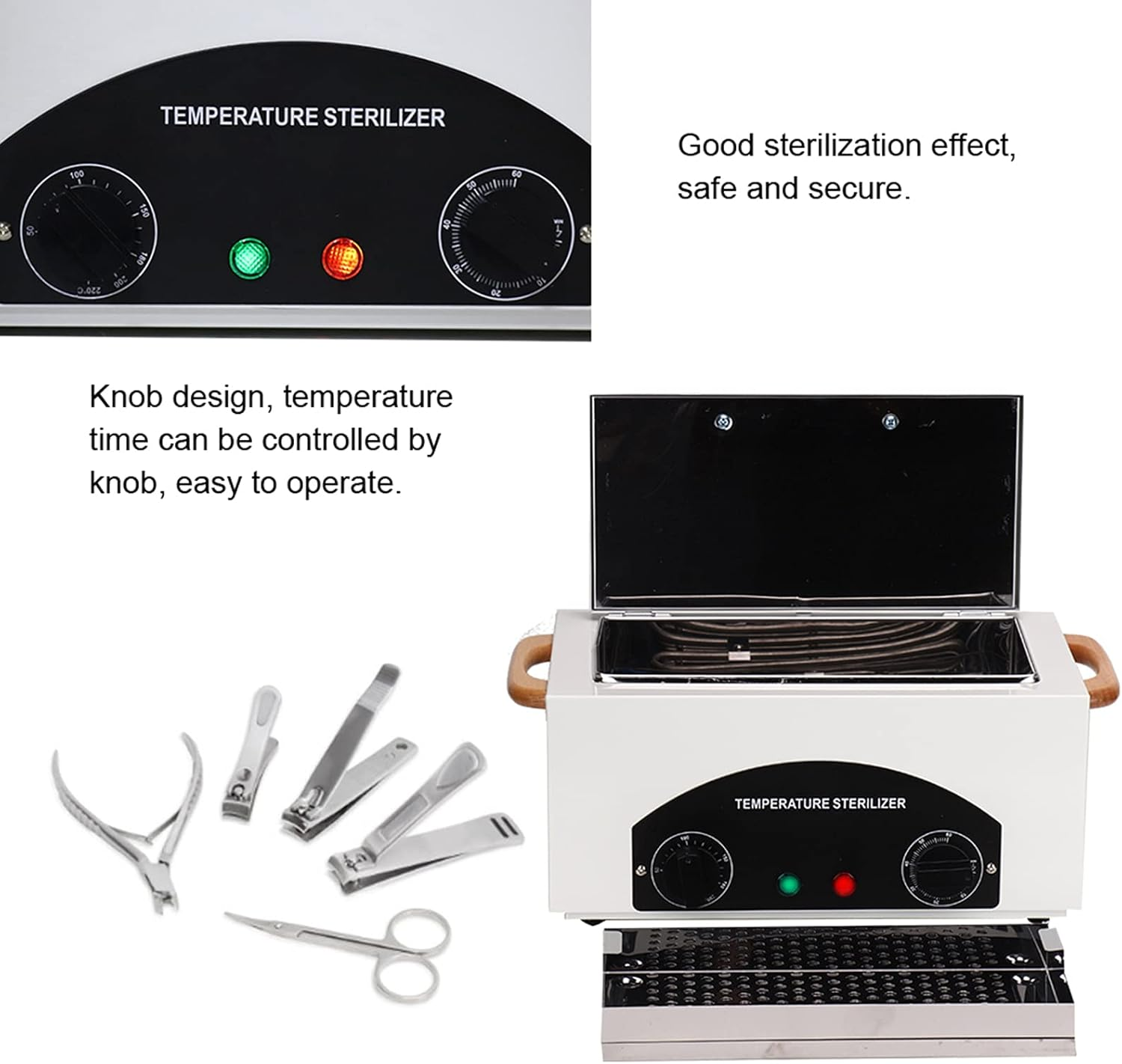 Hot Air Steriliser Disinfectant, 300 W Dry Heat Steriliser Temperature Adjustable High Temperature Disinfection for Instruments, for Cosmetics Foot Care Nail Tools Sterilisation Device
