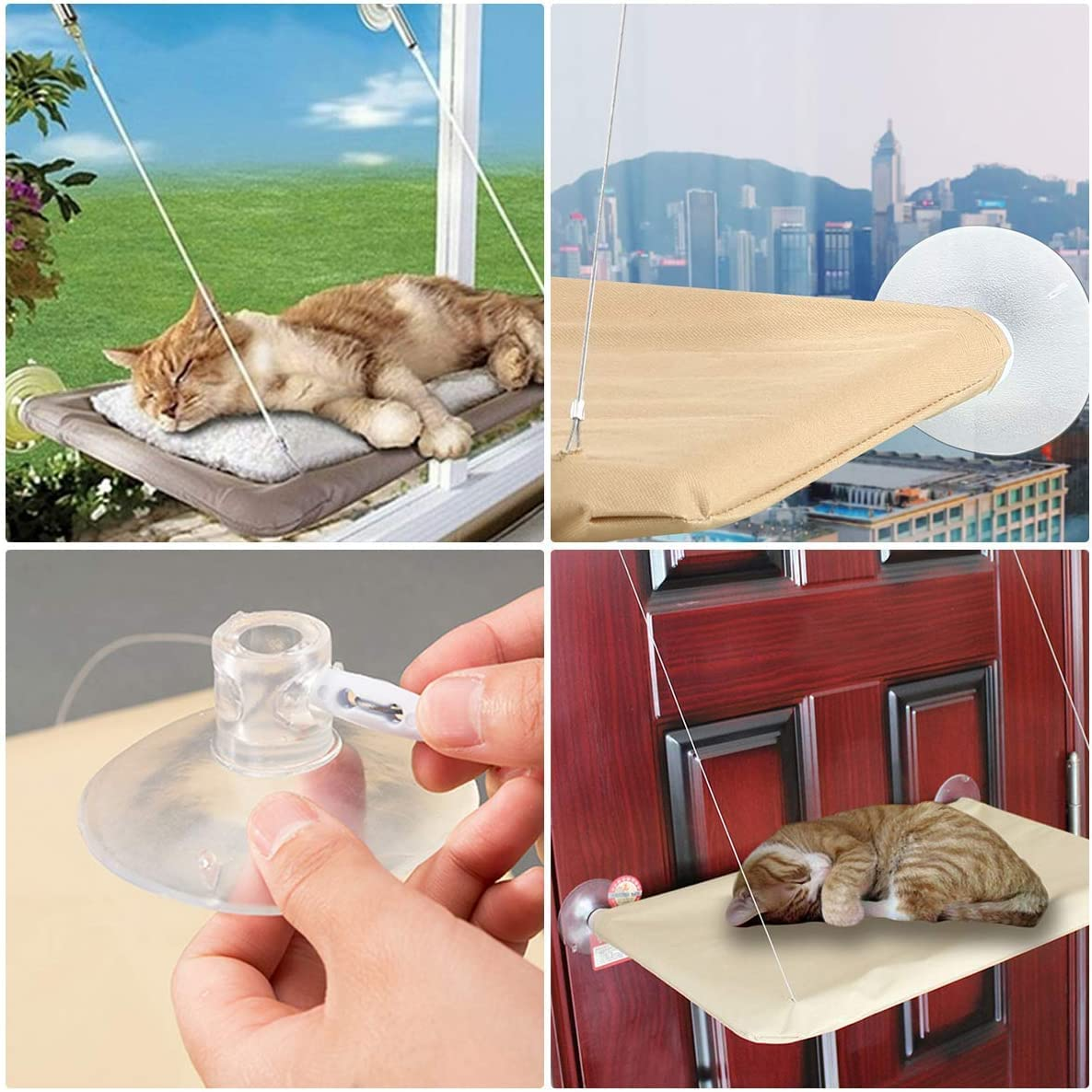 Cat Window Perch Hammock Seat - Large Cat Hammocks Bed for Indoor Cats Resting Seat Safety, Heavy Duty Suction Cups Breathable Washable Mesh Durable Frame image number 6