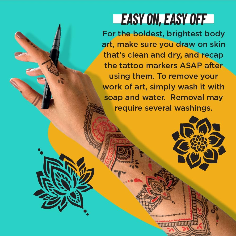 BIC Bodymark Temporary Tattoo Markers and Stencils, Henna Vibes Kit - Assorted Colours, Pack of 3+2 (MTBP31HN-AST) image number 5